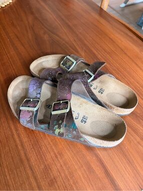 Rare Iridescent Splatter Paint Suede Multicolor Birkenstock Arizona Sandals